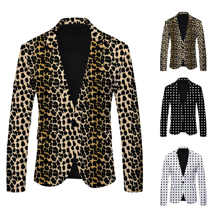 Terno de jaqueta justa e listrada masculino, blazer masculino, casaco casual, bolinhas, estampa de leopardo, moda britânica, nova moda streetwear, 2023