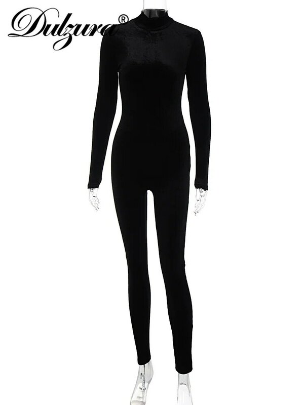 Dulzura jesień aksamitna Sexy Y2K ubrania z długim rękawem O-Neck Bodycon Skinny kombinezon z suwakiem kobiety sportowy Streetwear Romper stroje