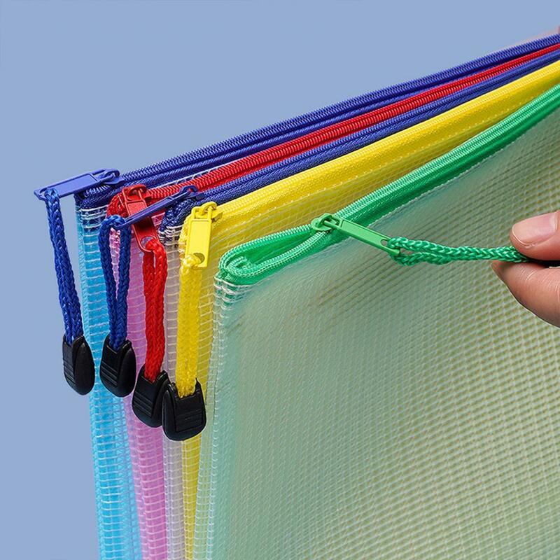 2Pcs Transparent Waterproof File Bags A4 A5 File Holder Mesh Pockets Vibrant Color Plastic Storage Bags with Handle Rope