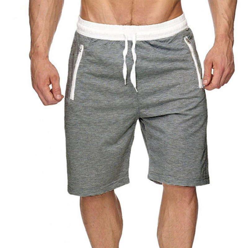 Celana pendek pria, celana Fitness Polyester latihan reguler 1 buah binaraga pantai nyaman berjalan warna Solid