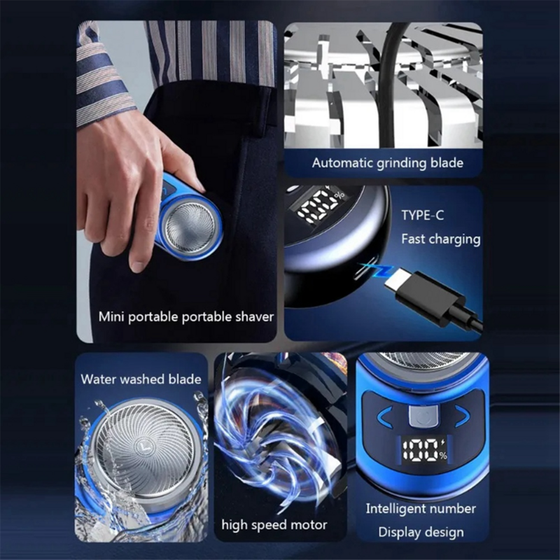 Alat cukur elektrik portabel, pencukur jenggot Mini pria dengan tampilan daya LCD dapat diisi ulang, alat cukur rumah bepergian-C