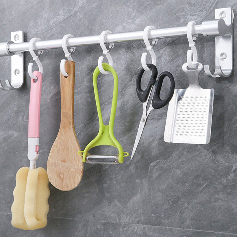 S-Shape Plastic Hook Clip com fivela, fecho de suspensão, cozinha Pot Rack, sacos de quarto, roupas, toalhas, armário Rod Hanger, ganchos com fivela, 8 pcs