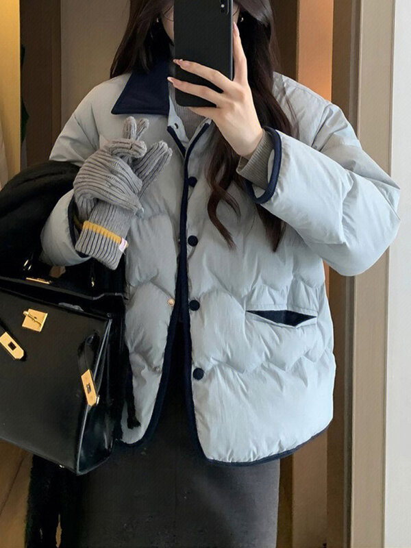 Повседневные пуховики для женщин, модная куртка в Корейском стиле с хлопковой подкладкой, Женская однобортная теплая однотонная парка с длинным рукавом на осень и зиму
