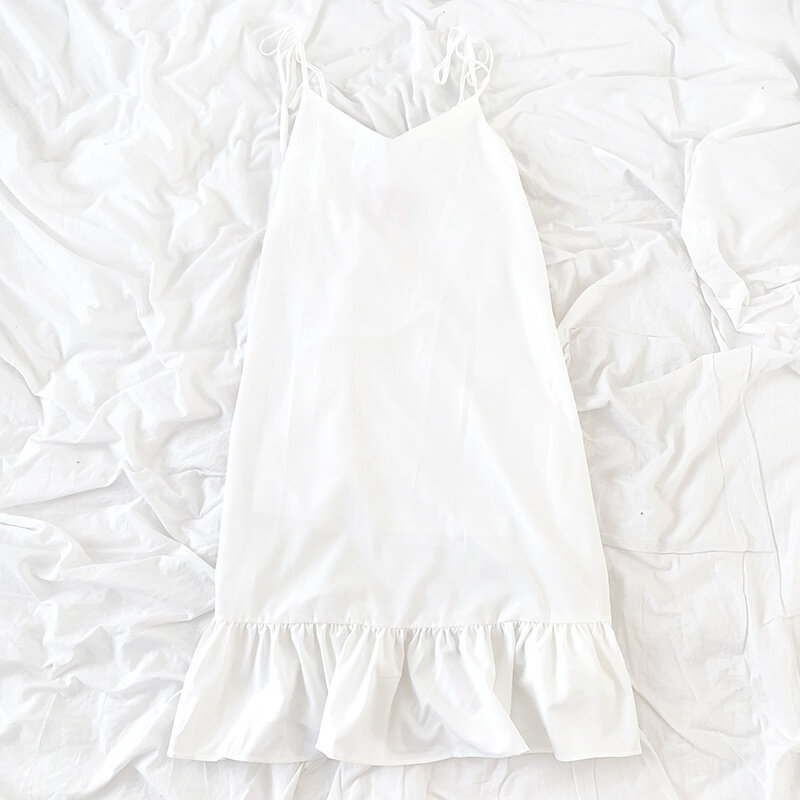 Băng Đô Sữa Xanh Dương Đầm Đầm Dệt Kim Nhẹ Nhàng Phối Ren Cổ Chữ V Miếng Dán Cường Lực Mỏng Thẳng Dây Suspender Đầm Người Phụ Nữ Phù Hợp Với