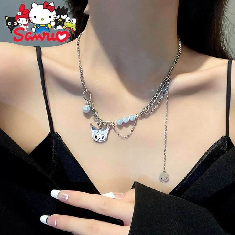 Sanrio Ins Kuromi Cinnamoroll collana di perle Schoolgirl Paneled riflettente dichiarazione catena clavicola elegante collana Versatile