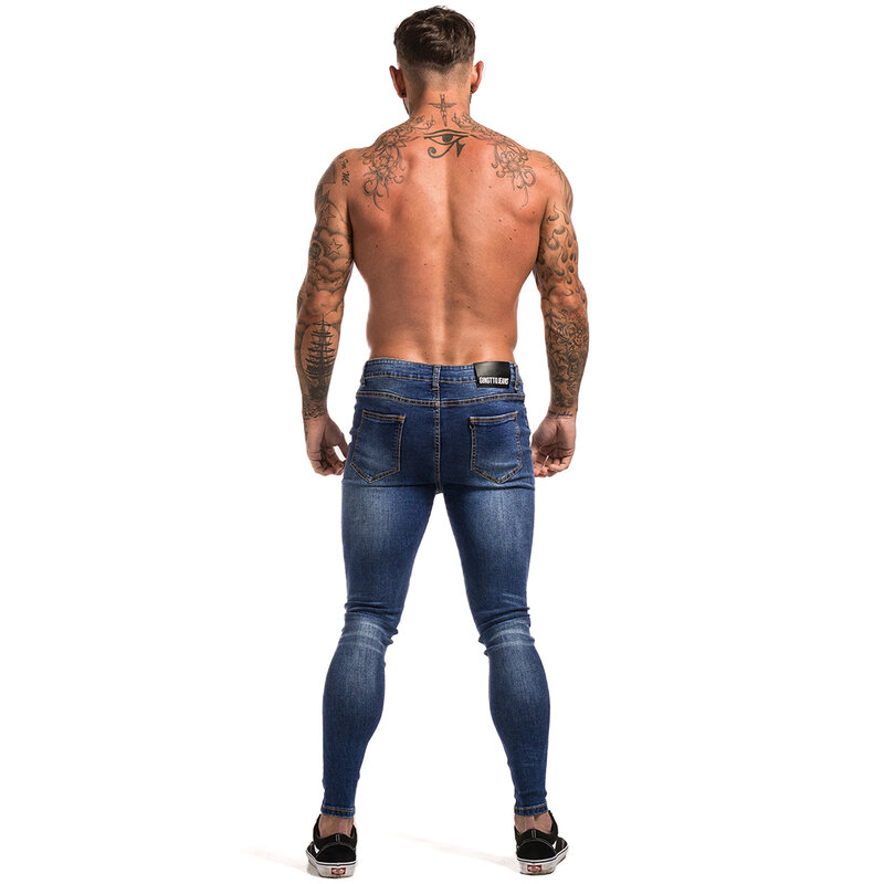 Gingtto Blue Jeans Slim Fit Super Skinny Jeans Voor Mannen Street Wear Hio Hop Enkel Strakke Cut Nauw Om Body big Size Stretch Zm05