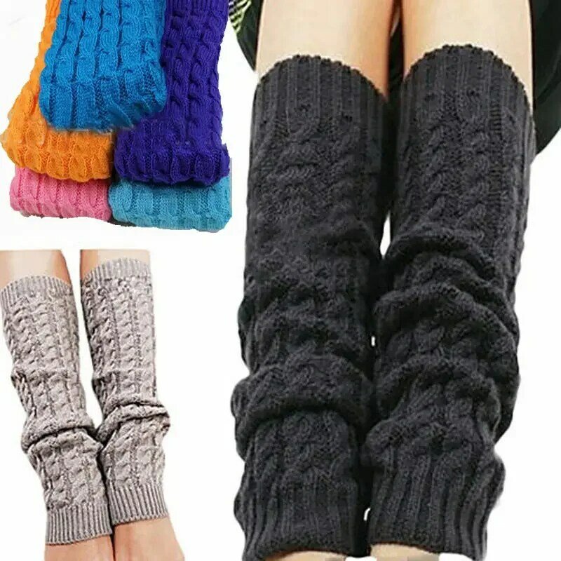 Womens moda inverno cabo malha crochê malha perna aquecedores legging joelho meias altas