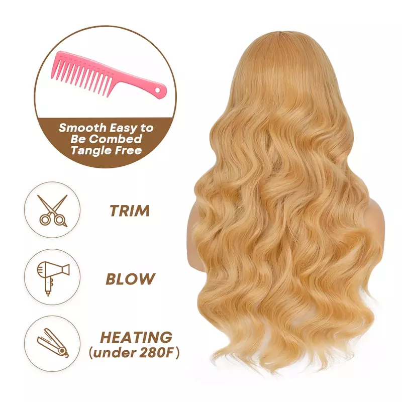 Perruque Lace Front Wig synthétique Body Wave Blonde 30 pouces, perruque Lace Front Wig synthétique Blonde miel clair, pre-plucked avec Baby Hair pour femmes