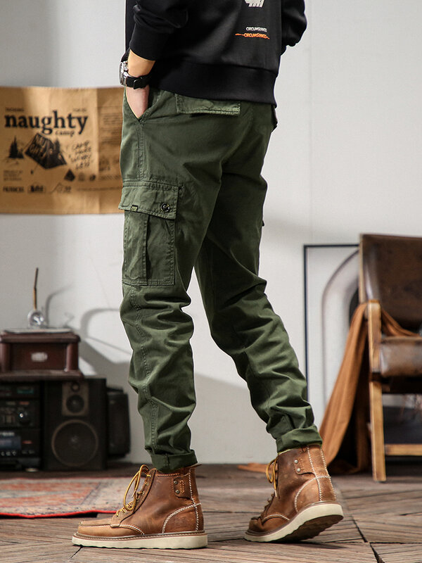 Spring Summer Straight Cargo Pants Men Multi-Pockets Army Military Slim Fit Work Joggers Casual Cotton Long Tactical Trousers
