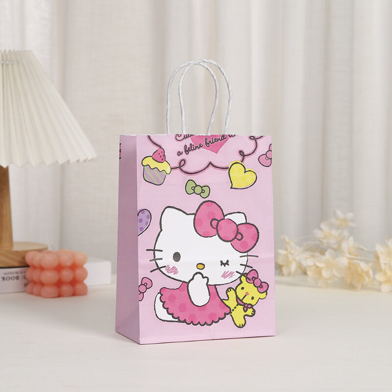 Bolso de mano con estampado de hello kitty, bolsa de regalo de papel kraft, bolsa de compras, bolsas de regalo de dibujos animados de Navidad, almacenamiento de anime
