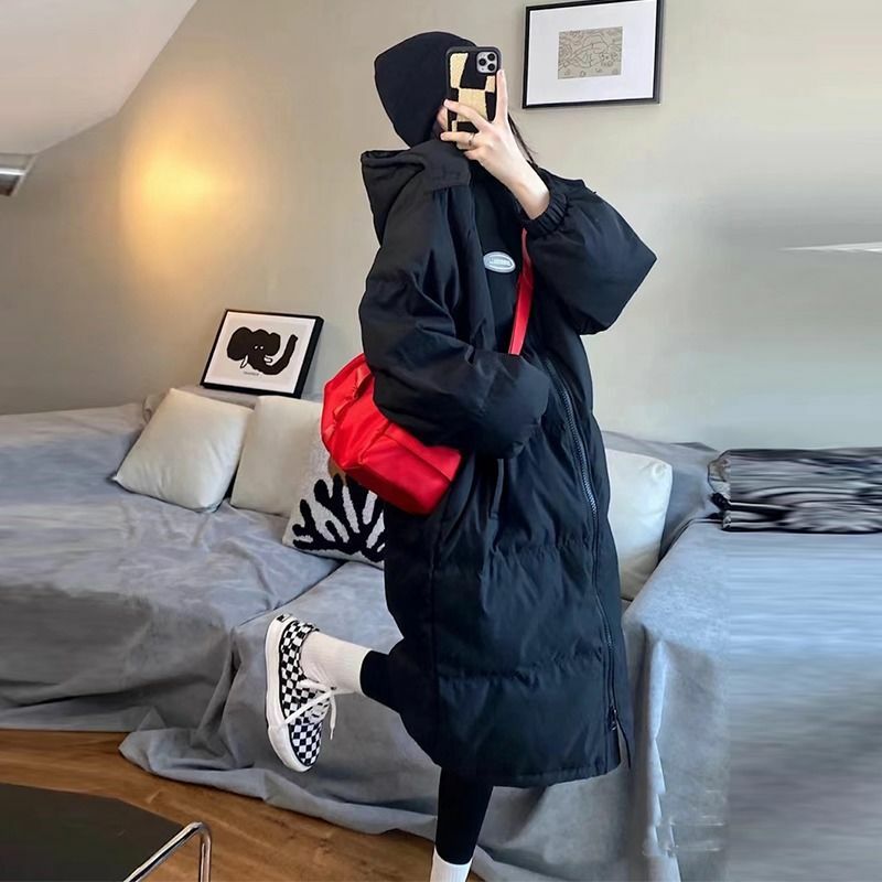 2023 New Women Down Cotton Coat Winter Jacket Female Mid Length Version Versatile Parkas Loose Thick Outwear Hooded Overcoat