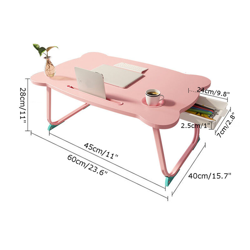 Pink Portable Folding Laptop Stand Holder Study Table Desk Wooden Foldable Computer Desk for Bed Sofa Tea Serving Table