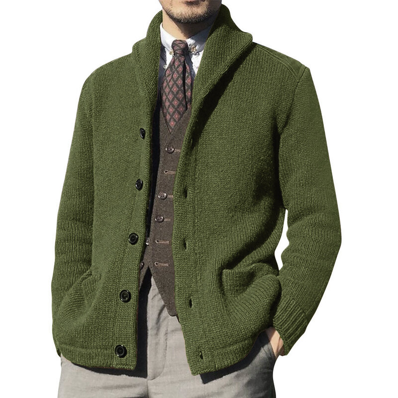Męska rozpinany sweter dzianinowa pojedyncza jednorzędowe guziki zimowa stojąca kardigan z kołnierzem męska kurtka męska w stylu brytyjskim sweter płaszcze