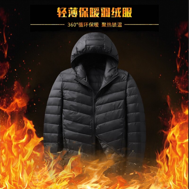 2022 Autumn And Winter New Men's Light Down Jacket Trendy Casual Long-sleeved Full-zip Down Jacket Fashion Hooded Jacket