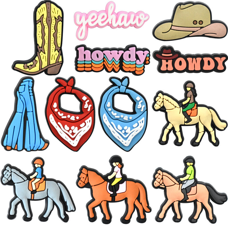 PVC Cow girl boy hat scarf horse shoe buckle charms accessories decorations for sandals sneaker clog wristbands bracelet DIY