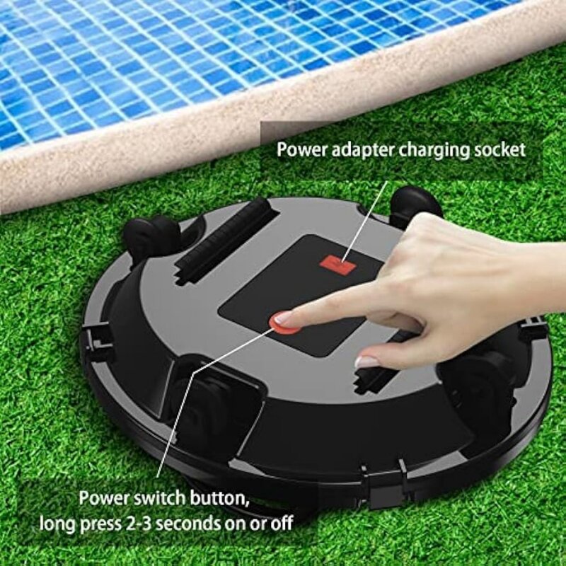 Aspirador de piscina robótica sem fio, limpador de piscina com estacionamento automático, adequado para piscinas acima e no solo, preto, 110 minutos