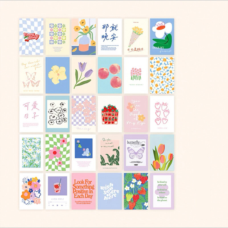 Ins cartoline colorate di fiori di tulipano cartoline Decorative carine puntelli fotografici sfondo fai da te decorazioni per la casa biglietto di auguri per studenti 30 fogli