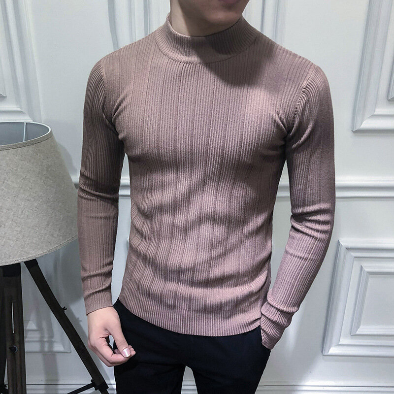 MRMT-suéter de manga larga para hombre, camisa de fondo de punto con Cuello medio, a rayas coreanas, salvaje, 2024