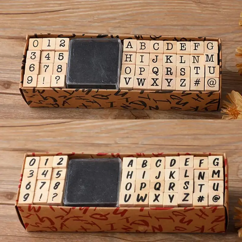 Carimbo alfanumérico de madeira para crianças, carimbo retangular, selo da máquina de escrever, DIY Photo Album, Decoração Diário, Handmade Number Seal, H8S3