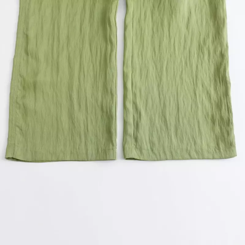Pantalon droit drapé pour femme, poches latérales, décoration décontractée, vintage, taille haute élastique, nouvelle mode, fjMujer, 2024