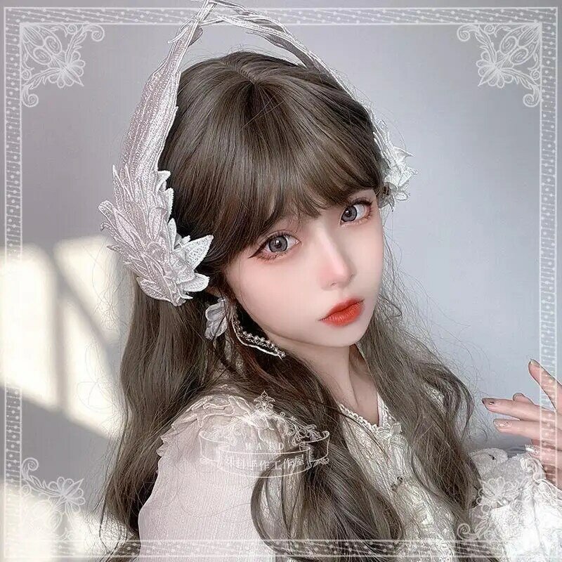 Lolita copricapo ali d'angelo piuma nero bianco Party Performance Style gothic lolita Wing Hair Ornament
