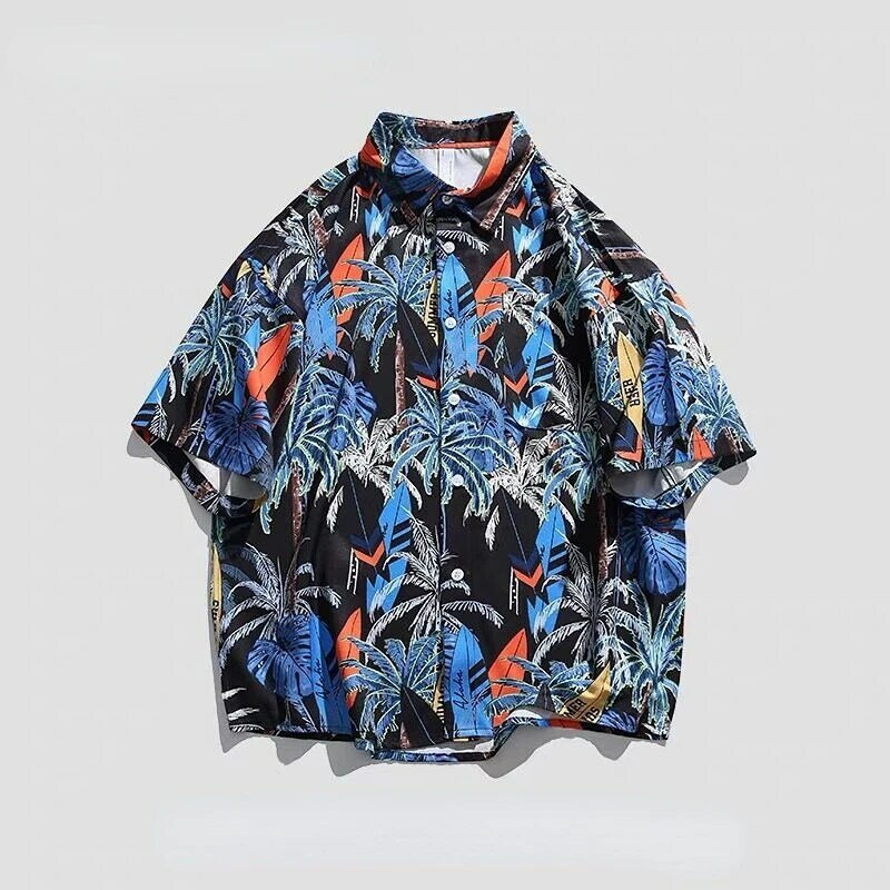 2023 Volledige Gedrukt Hawaiian Korte Mouw Mannen Vintage Streetwear Mode Mannen Shirts Oversized Zomer Mannelijke Top Shirt A45