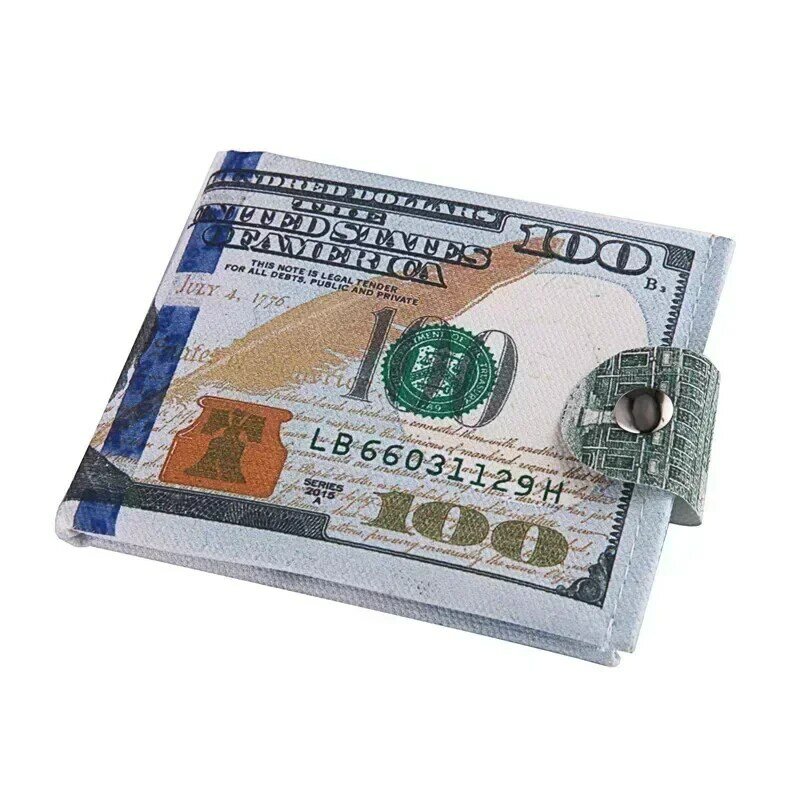 Billetera corta de lona para hombre, billetera con patrón de moneda extranjera, dólares, billetes, monederos cero, tarjetero, dinero en efectivo