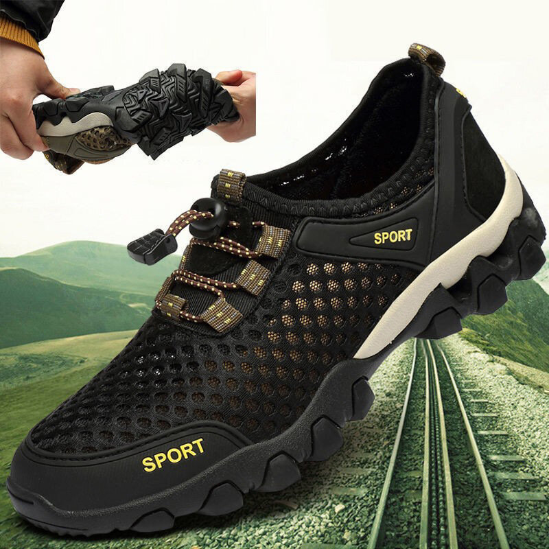 Sepatu kets jaring rendam pria, sandal Slip on luar ruangan nyaman untuk mendaki Trekking memanjat musim panas