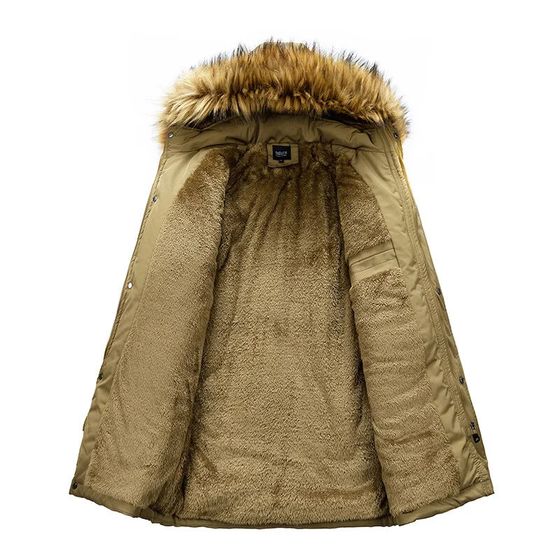 メンズフード付きぬいぐるみ厚手のカーゴジャケット、暖かい防風コート、複数のポケット、単色、だぶだぶ、カジュアル、男性、アウトドア、冬