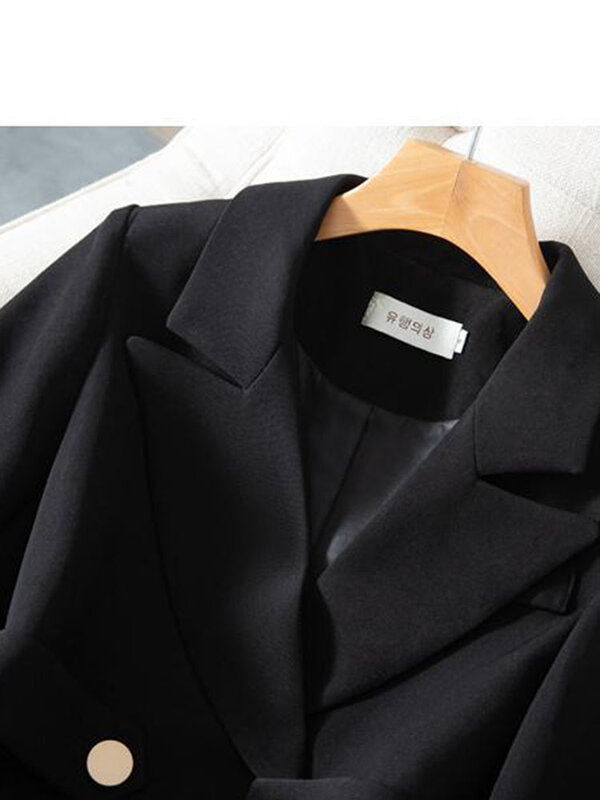 Women Blazer Black Beige 2022 Autumn New Style Korean Fashion Double Breasted Slim Suit Jacket Solid Color Female Blazers