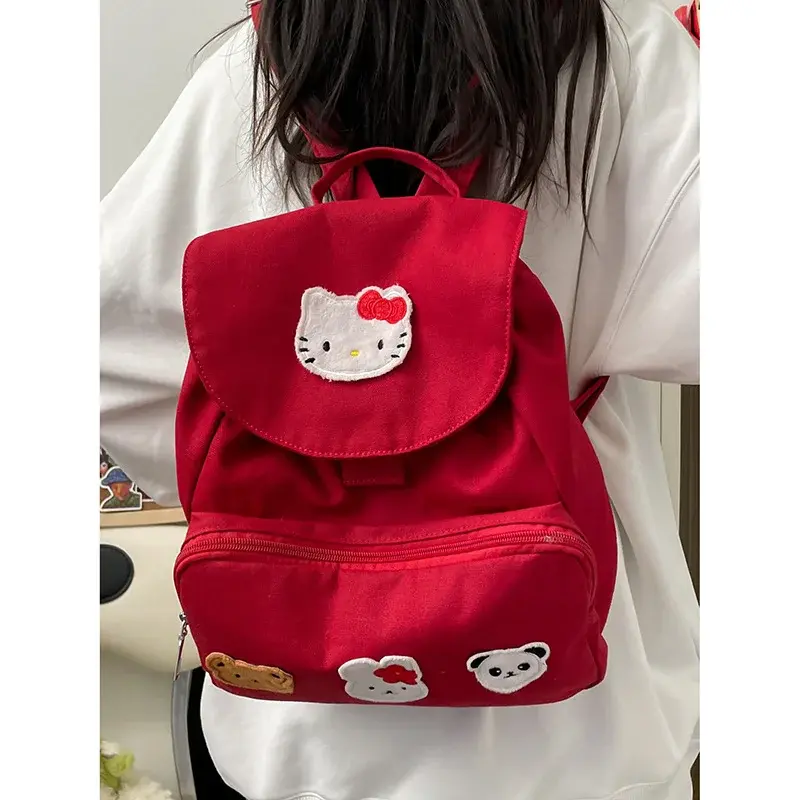 سانريو مرحبا كيتي حقيبة مدرسية للطلاب كرتونية ، حقيبة ظهر خفيفة الوزن وكبيرة السعة ، جديدة