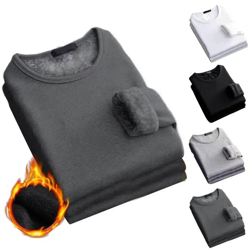 Camiseta de base de lã slim fit masculina, roupa interior térmica, forro de lã quente, blusa para exterior, clássica