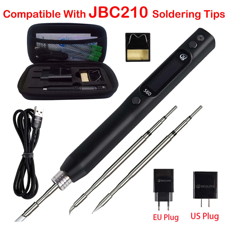 SEQURE S60 Anti-static Nano Soldering Iron Pen Support PD/QC Power Supply Compatible with C210 Solder Tip, Precision Repair Tool