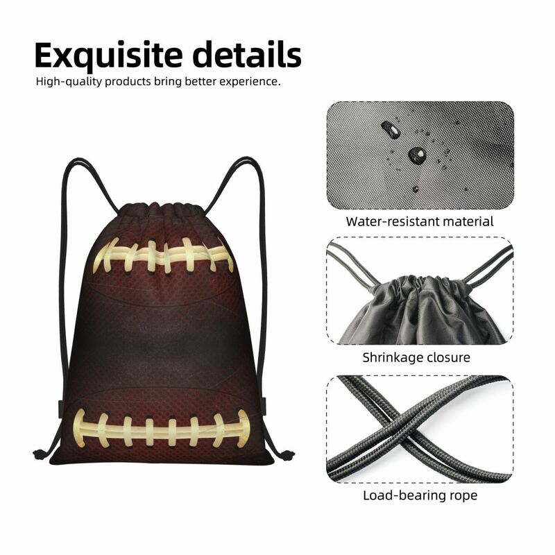 Custom Vintage Rugby Ball Stitching Drawstring Bags Men Women Lightweight Sports Gym Storage Backpack
