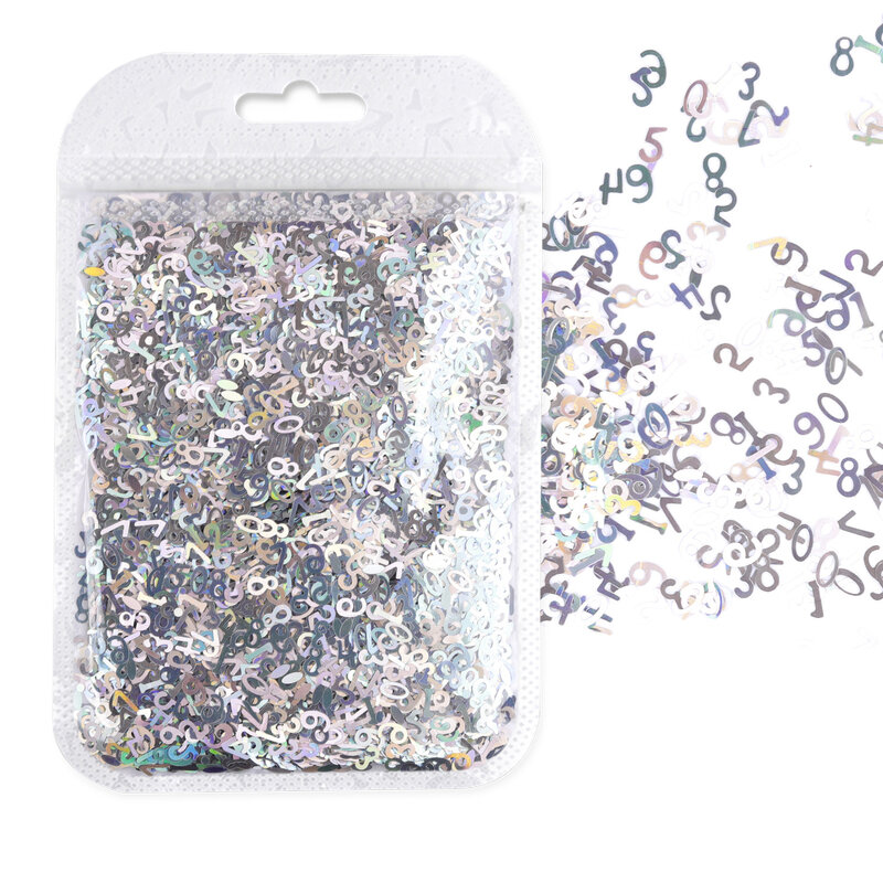 10g/Bag Holographic Glitter Sequins Number Shapes For Epoxy Resin Laser Glitter Flakes DIY Nail Decoration