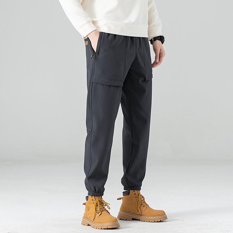 Elegant Fashion Harajuku Slim Fit Ropa Hombre Loose Sport All Match Casual Pants Solid Pockets Straight Cylinder Cargo Pants
