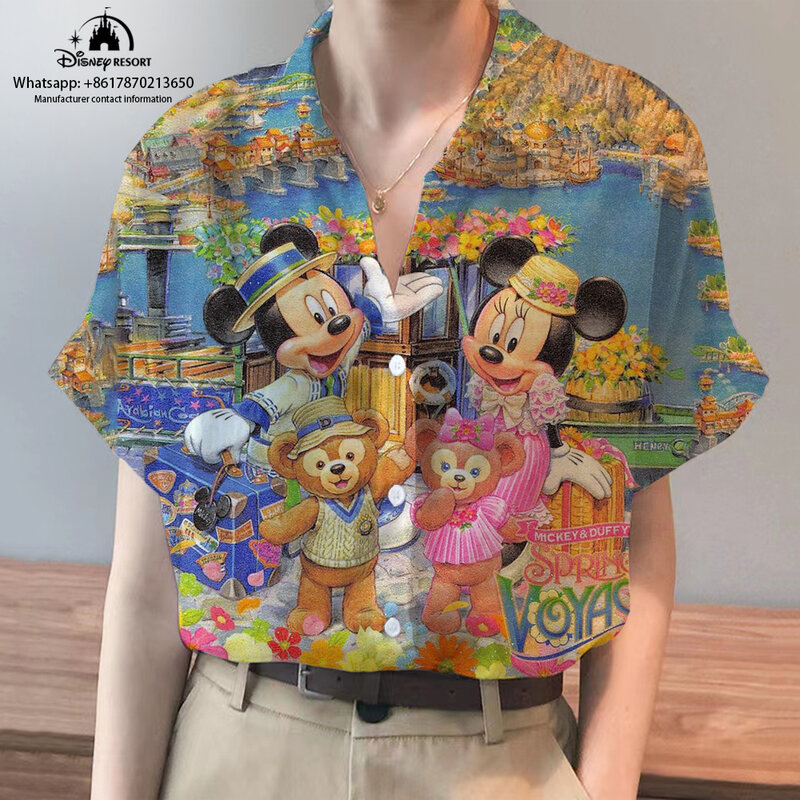 Mickey and Minnie anime short-sleeved shirt 2024 new summer street style Disney fashion casual women's tops beach shirt