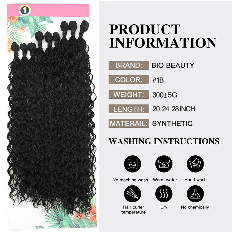 Extensões sintéticas de cabelo encaracolado para mulheres Pacotes de cabelo resistentes ao calor Cabelo longo de tecelagem de fibras 9 peças por conjunto