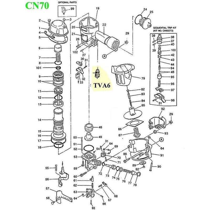 TVA6 Kit válvula gatilho, TVA1 substituição Fit Nailer RN46 RN45 N60 BT35 BT50 CN80548 CN55 CN70 CN80 MV11, 1 Packs