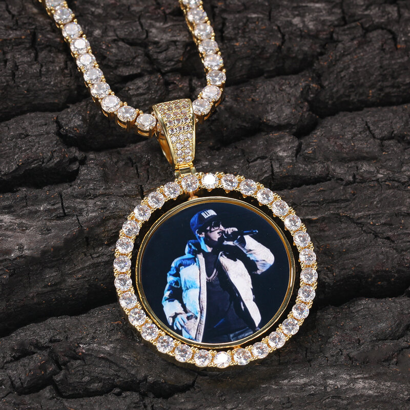 Uwin – pendentif Photo personnalisé avec chaîne de Tennis ronde et ailes pour hommes, bijoux hip hop, chaînes en Zircon cubique, cadeau
