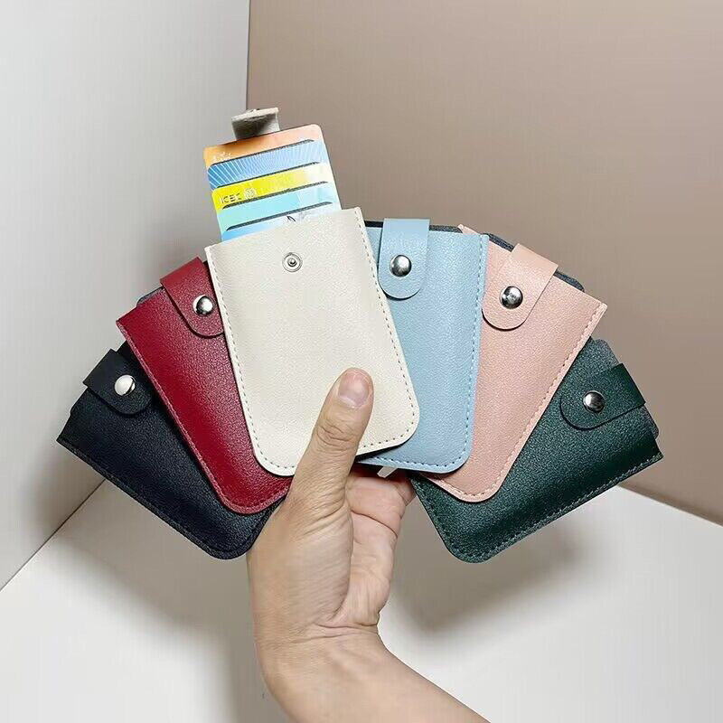 Dompet kulit PU Mini kreatif uniseks, dompet kulit PU dengan 5 slot kartu Pull-out tempat kartu untuk pria dan wanita