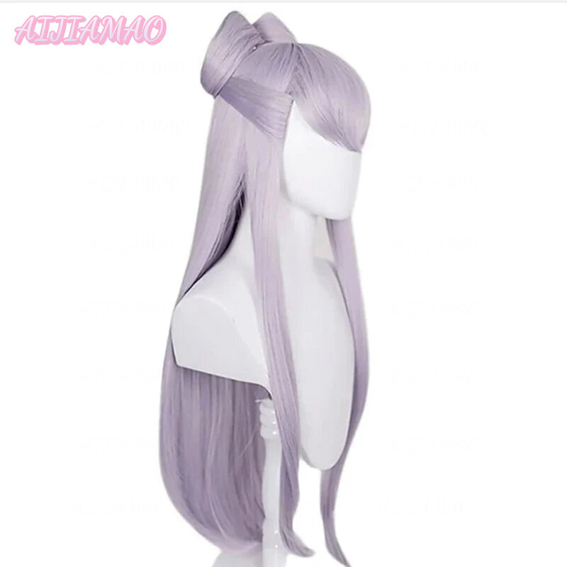Game KDA Baddest Evelynn Cosplay Wigs LOL KDA Cosplay Long Purple Wigs with Buns Heat Resistant Synthetic Hair + Wig Cap