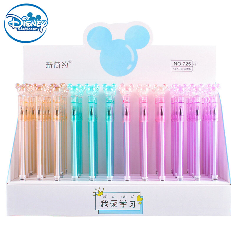 Disney Gel Pen 16-48pcs Cute Mickey Crystal Colorful Signature Tool Student Writing Black Water 0.5mm Office Learning Child Gift