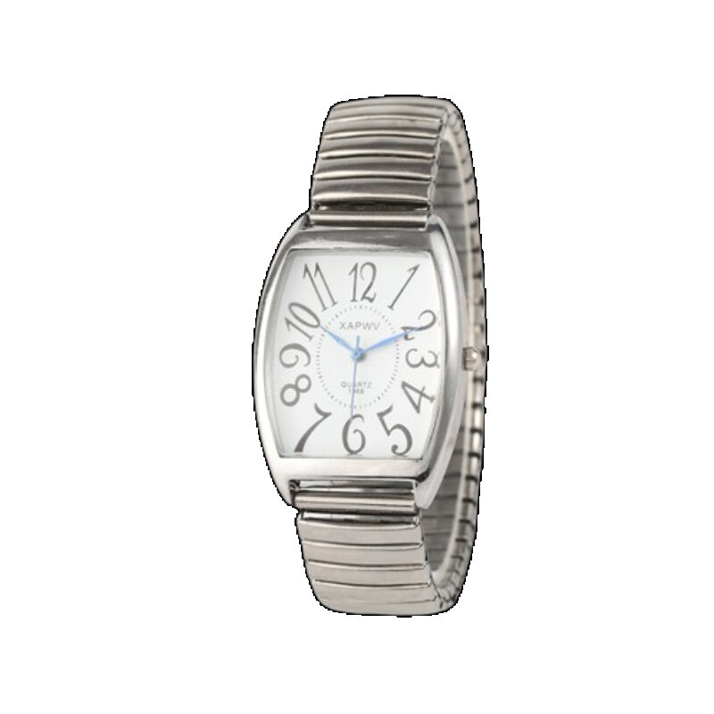 カップル、合金時計、ステンレス鋼ストラップ時計、女性の時計、高級時計用の大きな数字のダイヤルを備えたシンプルなクォーツ腕時計
