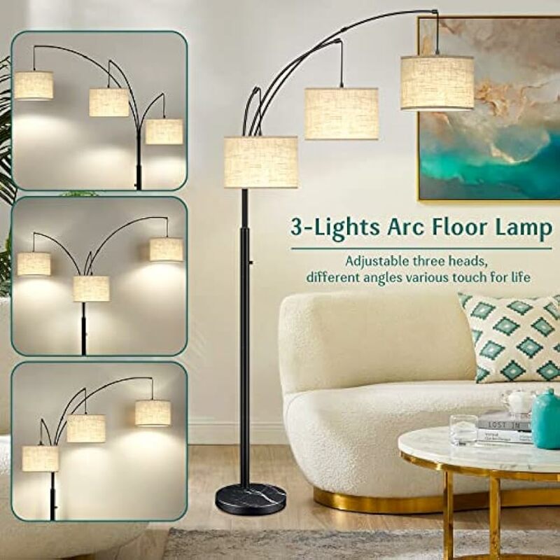 Dimmable Arc Floor Lâmpadas para sala de estar, ajustável pendurado lâmpada de assoalho, alto, 3 luz