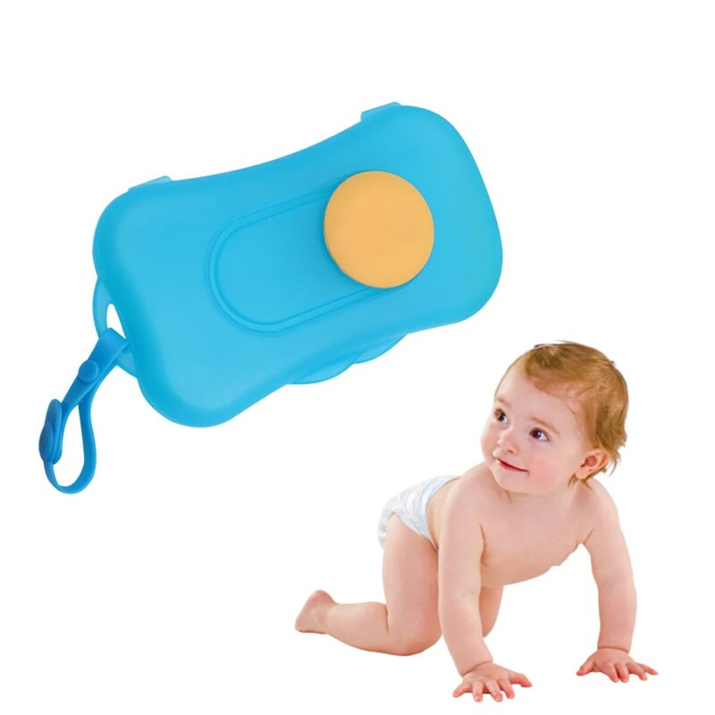 Caja de toallitas para bebé al aire libre, estuche de toallitas para almacenamiento, delicado y conveniente, azul