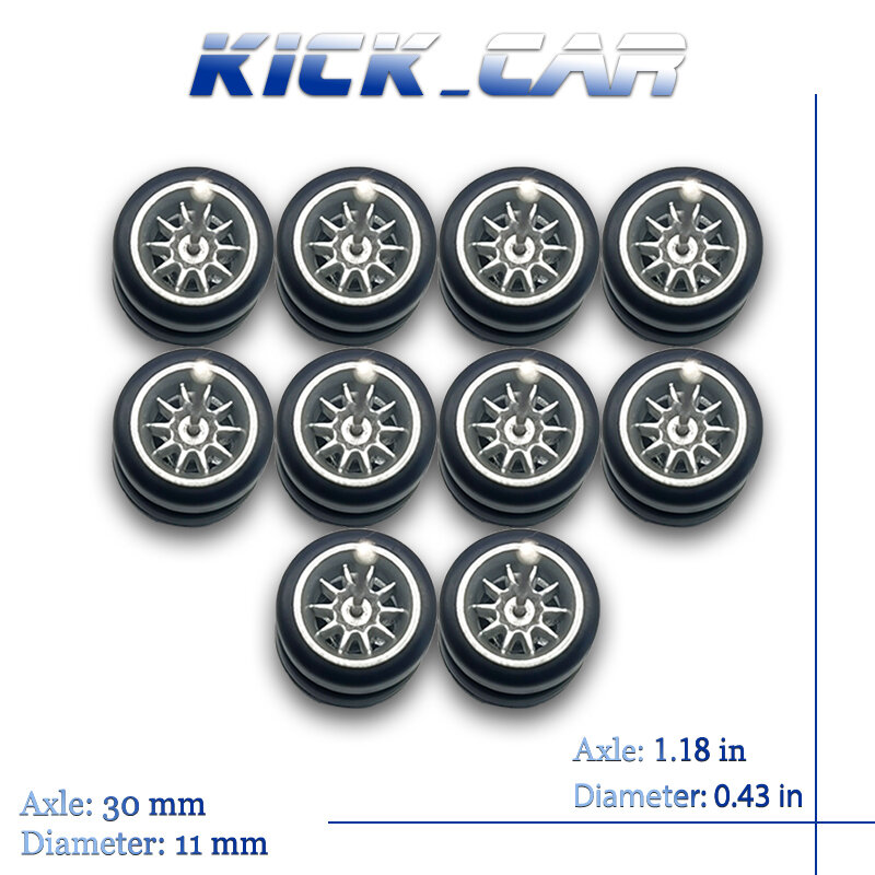 KicarMod 1/64 Toy Wheels Alpine White with Alternative Rubber Tires for Diecast Cars Hot Wheels Hobby Modified Parts 5 set/pack