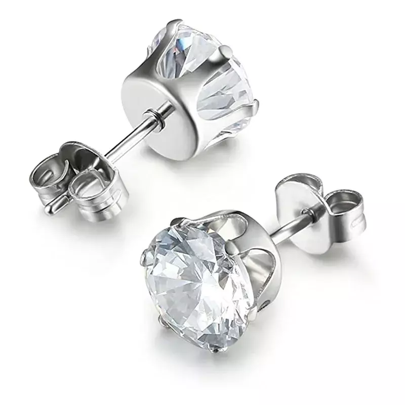 Orecchini a bottone con zirconi cubici in cristallo minimalista per donna/uomo 6 artigli Design moda orecchino argento oro colore nero gioielli caldi
