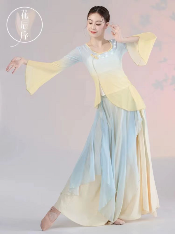Classical Dance Costume Female Body Rhyme Flowing Yarn Clothes Chinese Dance Practice Costume Folk Dance Performance Outfit