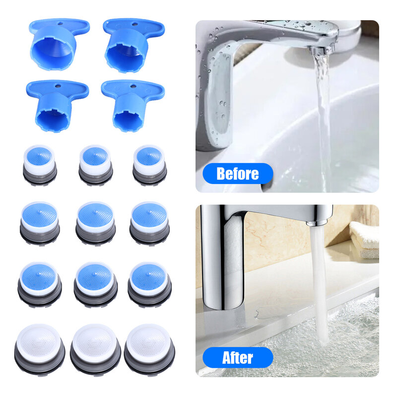 16pcs Portable With Wrench Embedded Built-in Water Saving Durable 4 Sizes Tap Strainer Home Aerator Set Accessories Attachment
